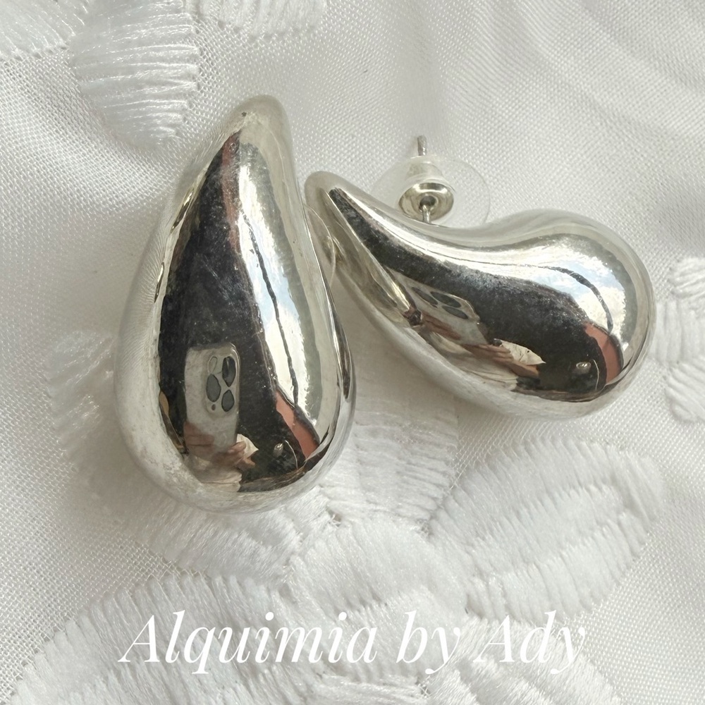 Silver Teardrop Earrings • Modern Glossy Stud Drops